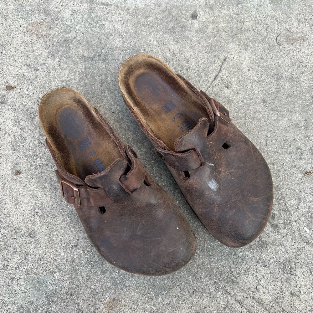 Birkenstock Boston Dark Brown Leather Slip-Ons Clogs